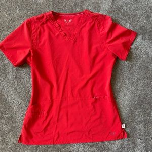 Smitten Red Scrubs Top for Nursing with Stretch Sz Medium
